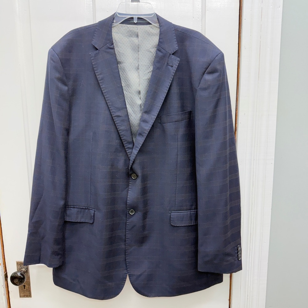 Mantoni Milan Italy Mens Navy Blue Plaid Blazer Super 140s Wool 50/44 M80831